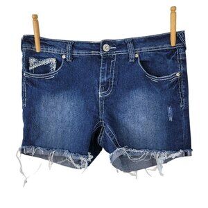 Amethyst Denim Jean Shorts Size 10 11 34" Waist Medium wash Embroidered Pockets